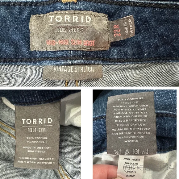 Torrid Mid Rise Slim Boot Jeans Dark Wash Stretch Distressed Hem Women 22R - Picture 7 of 7